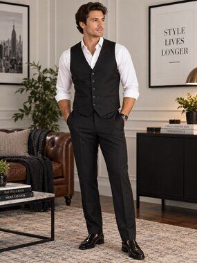 Azar Man Solid Black 5-Button Adjustable Back Strap Vest Mens Size 38 NWT
